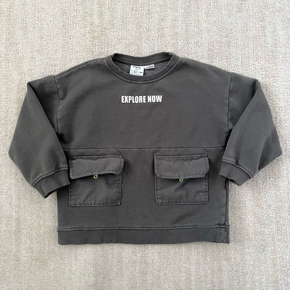 Zara Baby Boys Toddler Gray Utility Cotton Crewneck Sweatshirt 4-5y